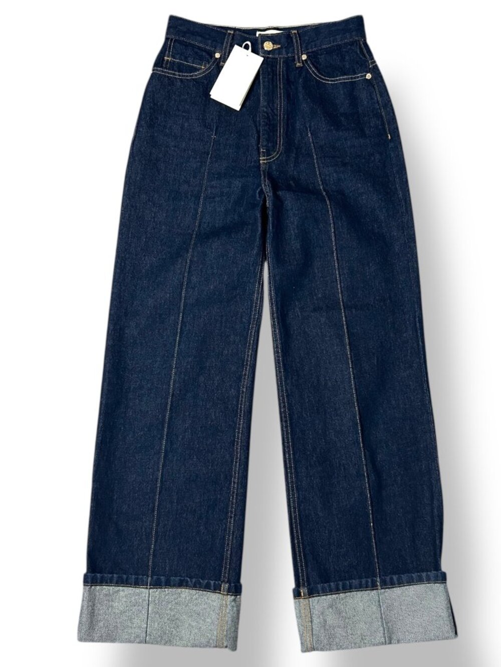NWT Ulla Johnson Genevieve Topstitched Wide Leg Cuff Jeans High Waist Sz 27